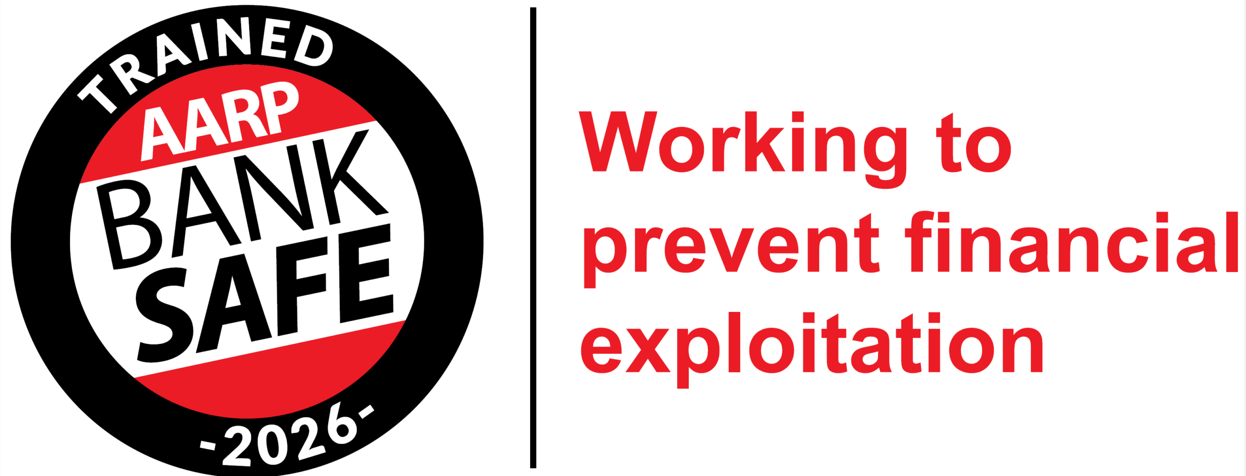 AARP BankSafe 2026 badge with message about preventing financial exploitation